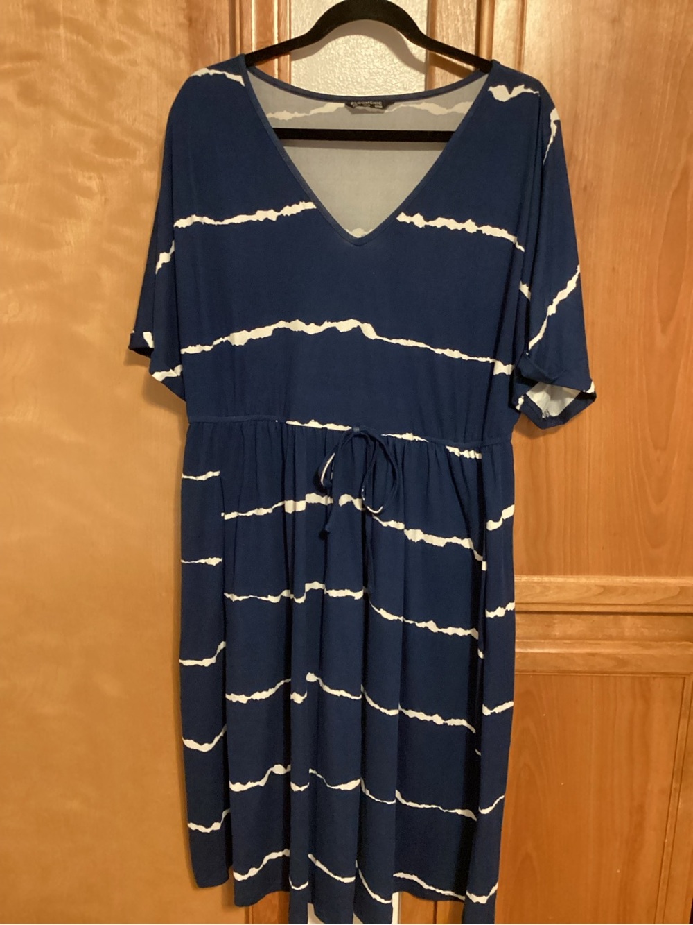 BloomChic Navy and White Striped V-Neck Midi Dress, size 12